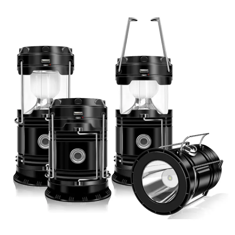 4 Pack Collapsible Portable Solar Camping Lantern  Lightweight Waterproof Solar USB Rechargeable Flashlight Survival Kits for Indoor Outdoor Home Emergency Light Power Outages Hiking Hurricane Storm
