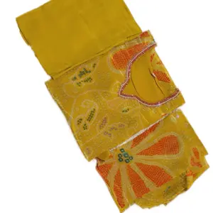 Mustard Indian Suit Casual Womenswear Dress Comfort Summer - Yellow with Orange and Green Patterns, Ideal for Summer Wear