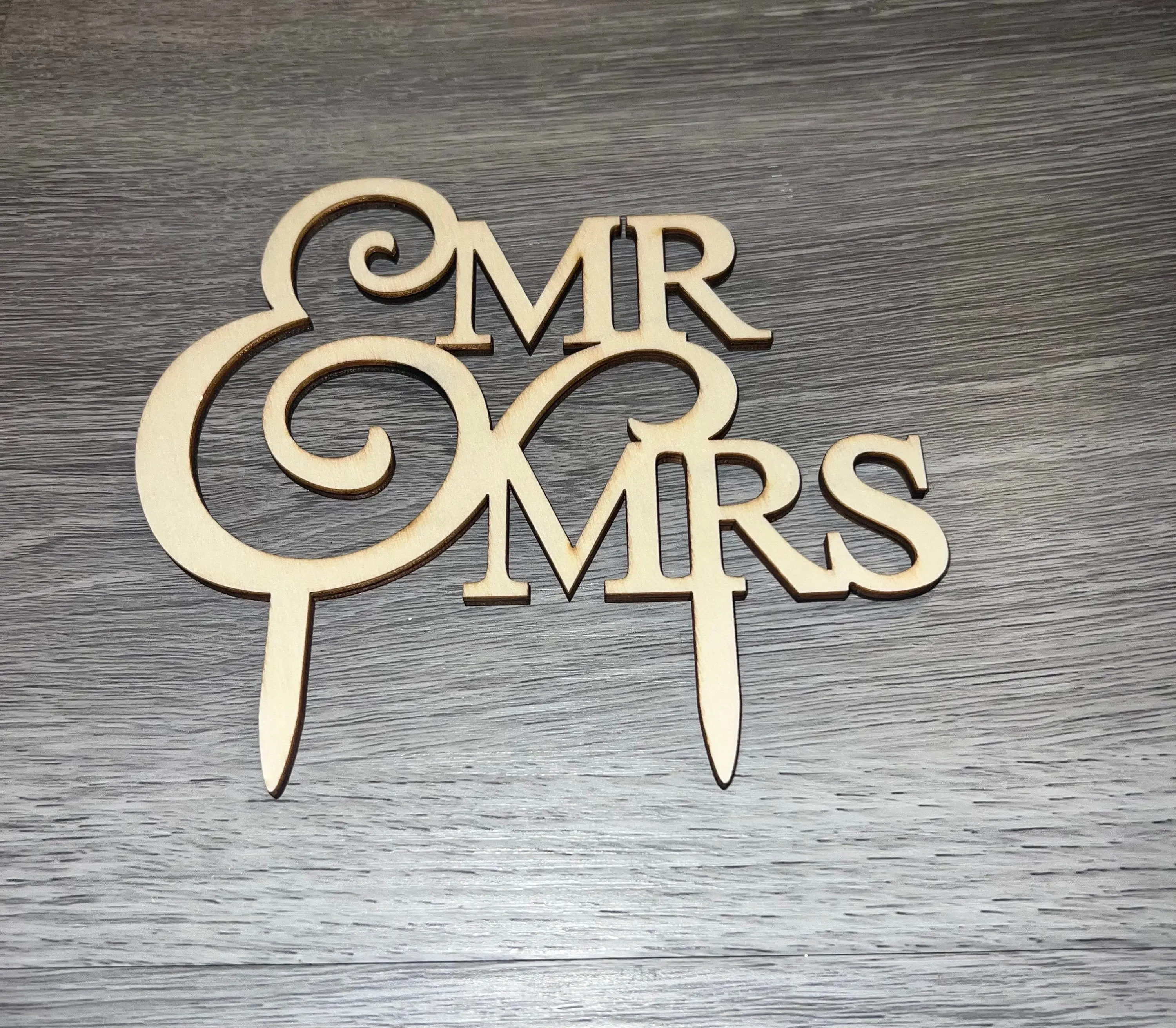 Wood Mr & Mrs Wedding Cake Topper