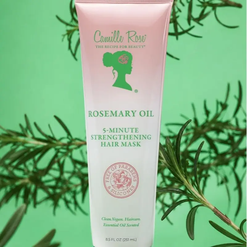 Camille Rose Rosemary Oil 5-Minute Strengthening Hair Mask - 8.5 FL OZ with Rosemary Oil, Peppermint, Amla, Shikakai & Biotin to Reduce Hair Breakage, Strengthen Strands, Promote Healthy Hair Growth - All Textures