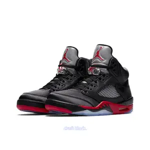 Black Satin High-Top Retro Basketball Shoes with Red Splatter Midsole and Icy Blue Crystal Outsole
