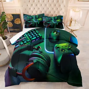 Game Controller Pattern Bedding Set, Quilt Bedding Set, 1 Set Including 1 Count Comforter & 1/2 Counts Pillowcases without Filler, Soft Comfortable Bedding Set for Home Bedroom