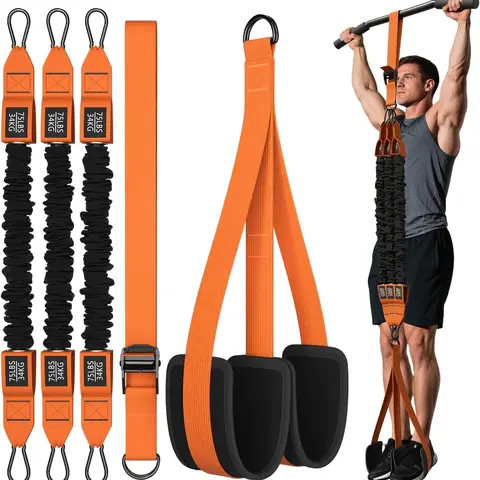 Pull-Up Assist Resistance Bands System with Adjustable Nylon Straps, Heavy Duty with 75-225lbs Assistance for Home Gym Strength Training and Calisthenics, Bodybuilding Resistance Bands