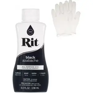 Rit Black 8 oz Liquid Fabric Dye for Clothing Décor & Crafts with Pair of Medium Latex-Free Vinyl Gloves