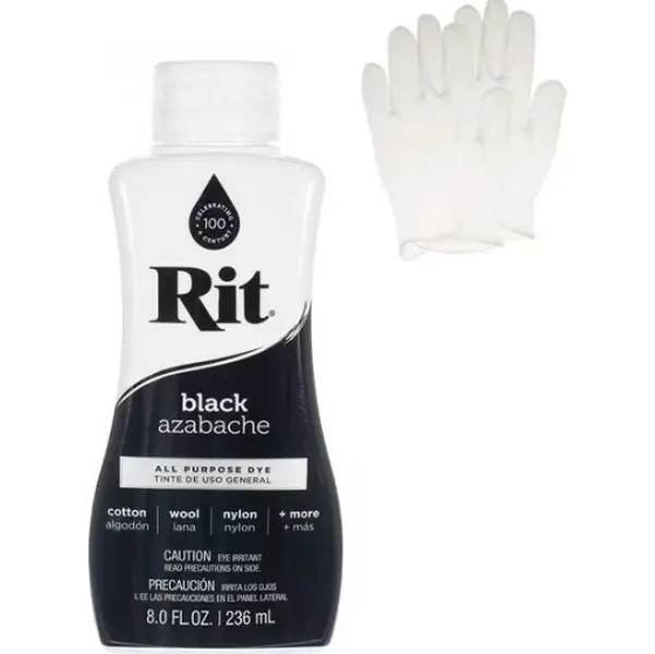 Rit Black 8 oz Liquid Fabric Dye for Clothing Décor & Crafts with Pair of Medium Latex-Free Vinyl Gloves