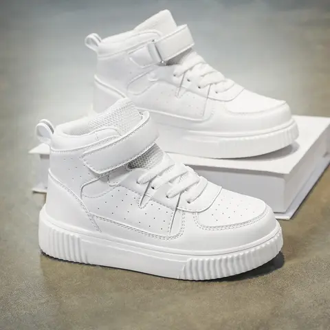 Children's Fashionable Lightweight and Breathable High-Top Casual Shoes For Daily School Wear White Design