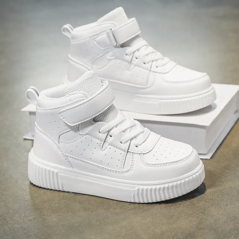 Children's Fashionable Lightweight and Breathable High-Top Casual Shoes For Daily School Wear White Design