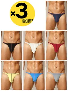 2/3/4Pcs Random Color Men's Narrow Side Thongs, Classic Bikini Style, T-back Design, Breathable & Skin-friendly, Slim Shaping, Perfect for Sports, Daily Wear, Beach & Pool