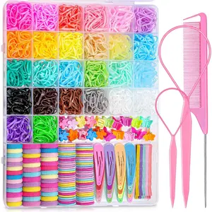 Elastic Hair Ties, Colorful Hair Accessories for    Girls, 26 Colors Small Rubber Bands Set with Ties and Clips, Styling Tools