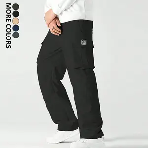 Men's Work Pants with Multiple Pockets - Loose Fit Waist without Belt and Zippered Pockets, Straight-Leg Pants Suitable for Construction and Gym Use - Durable Functional Work Pants with Drawstring, Men's Casual Trousers