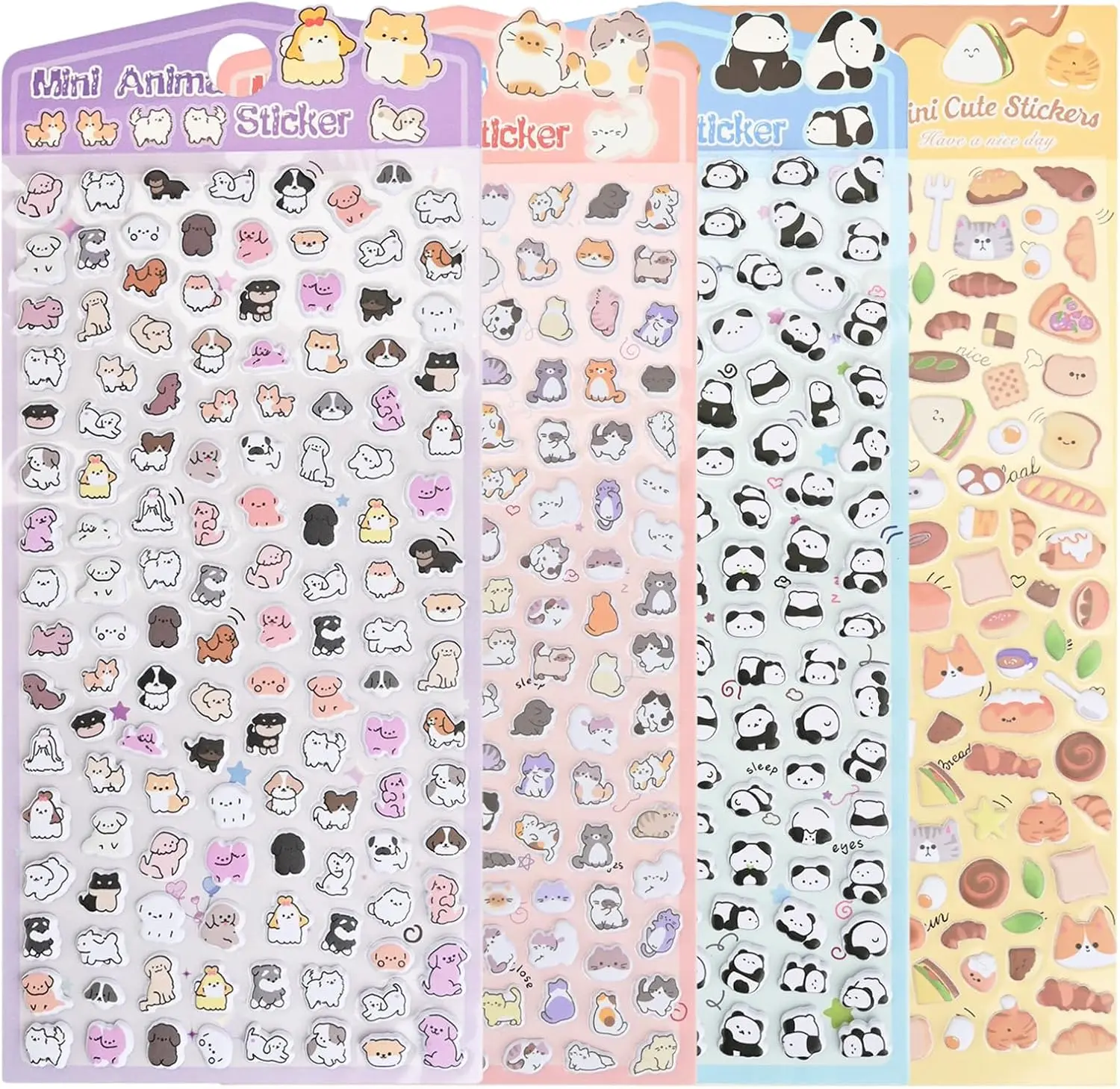 500+ Mini Puffy Stickers, Cute Tiny Small 3D Puff Sticker for Toddler Kids Girls, 4 Sheet Jsapanese Cartoon Animal Cat Dog Panda Food Sticker for Rewards,Phone Case, Notebook, Scrapbooking
