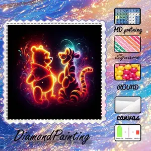 DIY 5D Flocking Diamond Painting Kit, AB Diamonds, Fairy Dust Diamonds, Bear, Tiger, Diamond Pattern Design, Friendship Diamond Embroidery, Diamond Art Set, Wall Decoration, Gift for Family, Loved Ones, and Friends.