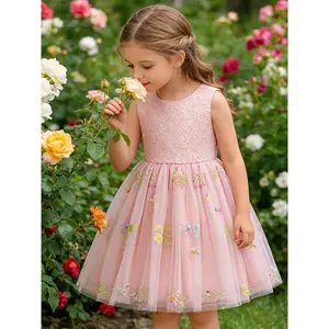 (New)A Birthday Dress Featuring Elegant Colorful Floral Embroidery, Made of Tulle, Perfect for Festive Parties And Piano Performances