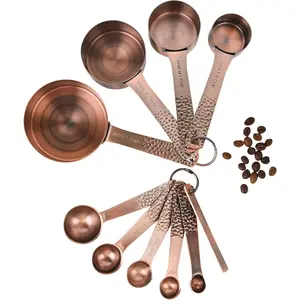 Measuring Cups and Spoons Set 10  Copper Stainless Steel for Baking&amp;Kitchen Metric&amp;US Metal 4 &amp;5 &amp;1 Leveler