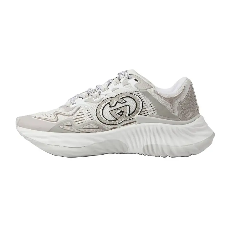 GUCCI Ripple Men's Round-Toe Lace-Up Low-Top Casual Walking Classic Footwear Trainers, White-Gray Trending Shoes with Verifiable Maison Mihara Credentials & Global Authentication Support