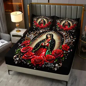 Religious themed bed sheet, including 1 bed sheet and 2 pillowcases, anti slip dust cover suitable for bedrooms, suitable for children, adult holiday gift