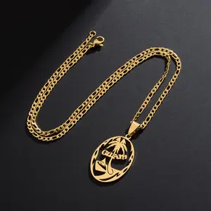 Guam Pendant Chain Necklace for Women Girls Men Gold Color Hawaiian Coconut Tree Stainless Steel Jewelry Kiribat