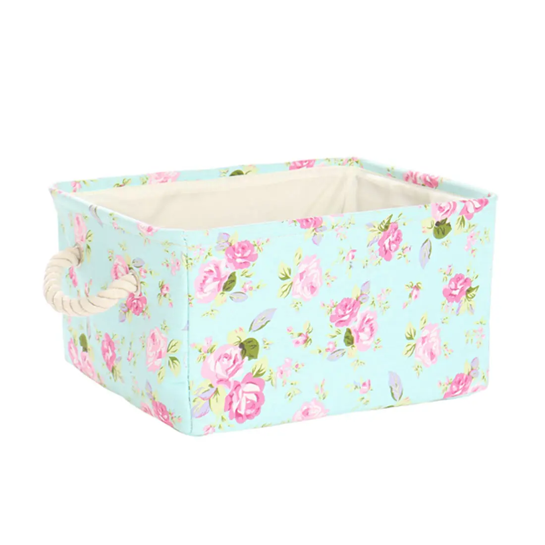 Unique Bargains Foldable Rectangle Storage Baskets, Canvas Fabric Cube Container with Rope Handles, Storage Bins Organizers for Shelves Office Bedroom Closet Toys Laundry