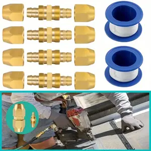 Pack Of 4 Brass Hose Splicer, Pneumatic Hose Splicer, Air Hose Repair Fitting, 2 Teflon Tape, for Home, Garages, Professional Car Shops, Wedding Halloween Gift School Season