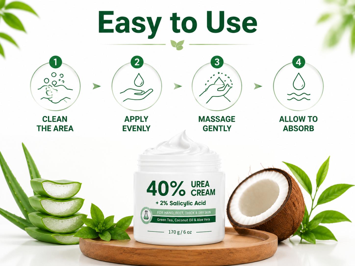Urea Cream 40 Percent for Feet, Maximum Strength, 6 oz Foot Cream for Dry, Cracked Heels, Callus Care with 2% Salicylic Acid, Fast-Absorbing Daily Moisturizer for Hands, Elbows, Knees, Ankles and Rough Skin, 170 g / 6 oz