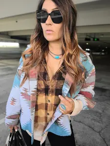 Seneca Aztec Jacket - Women's Boho Style, Size Large, Polyester Material - Shirt Comfort Button Womenswear Chic