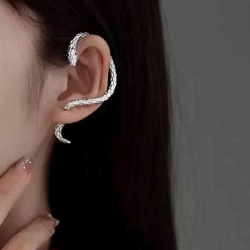 Metallic Punk Style Snake Stud Earrings Silver Finish Minimalist European American Niche Couple Chic Trendy Jewelry for Fashion Forward Individuals