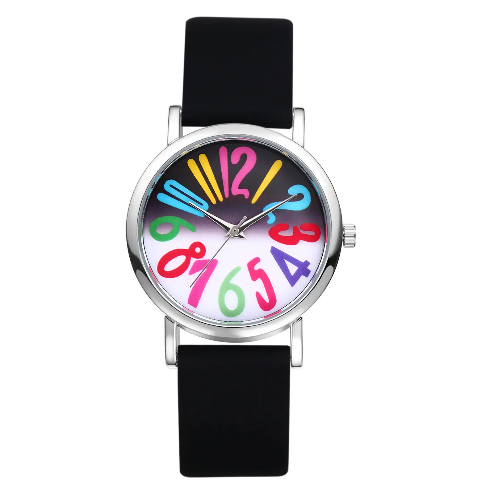 OIDEA Women's Analog Quartz Watch - Big Face with Colorful Big Arabic Numbers Dial, Odourless Adjustable Black Silicone Strap, Easy-to-Read Fashion Wristwatch for Women, Watches For Women