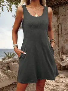 Colorful Cotton Backless Dress, Casual Summer Fitted Thin Fabric, Women's Fashion Sleeveless Long Dress, Perfect for Daily Wear, Basic