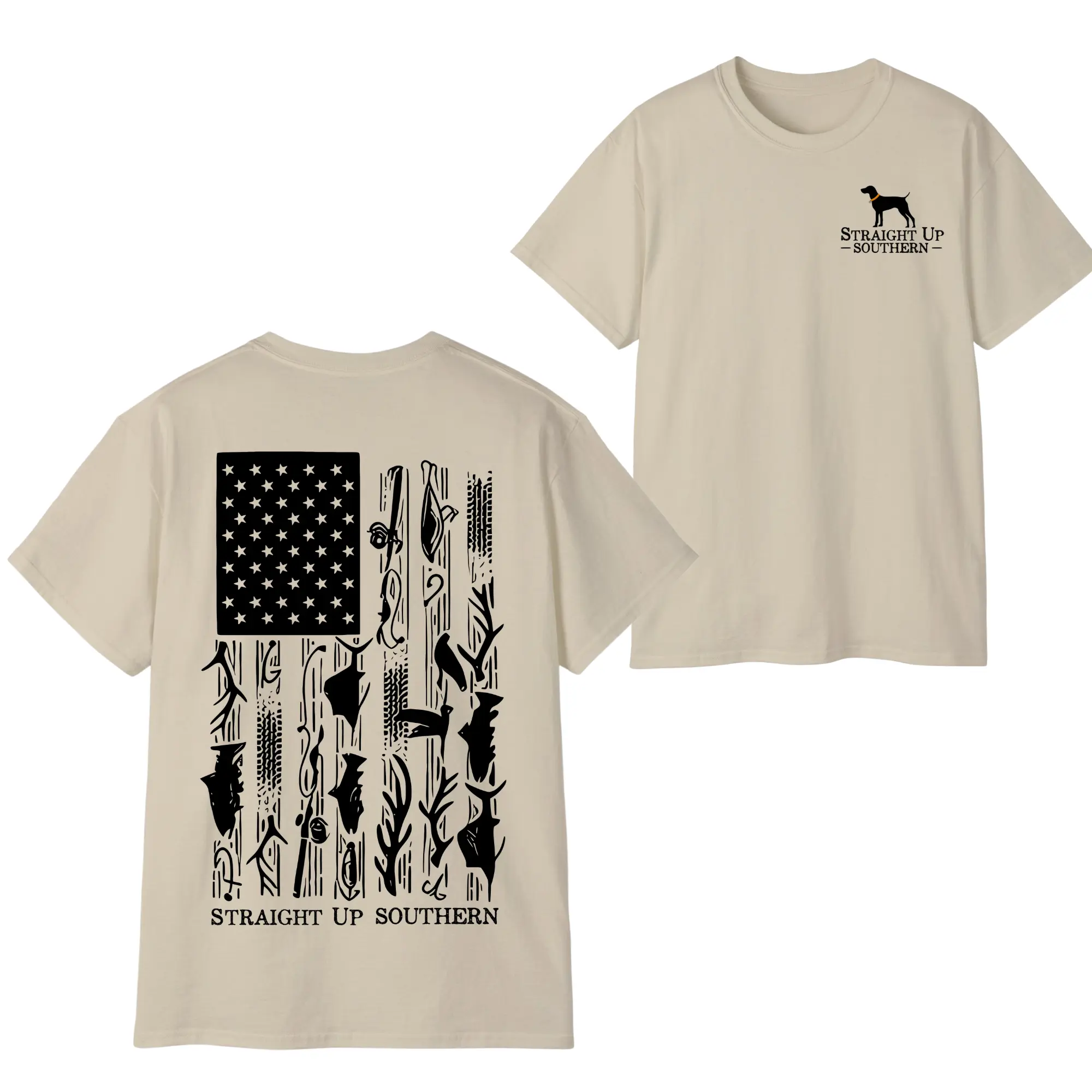 Straight Up Southern American Flag Hunting T-Shirt – Patriotic Outdoor Tee for Men, Soft Cotton Comfort, Country Lifestyle Shirt