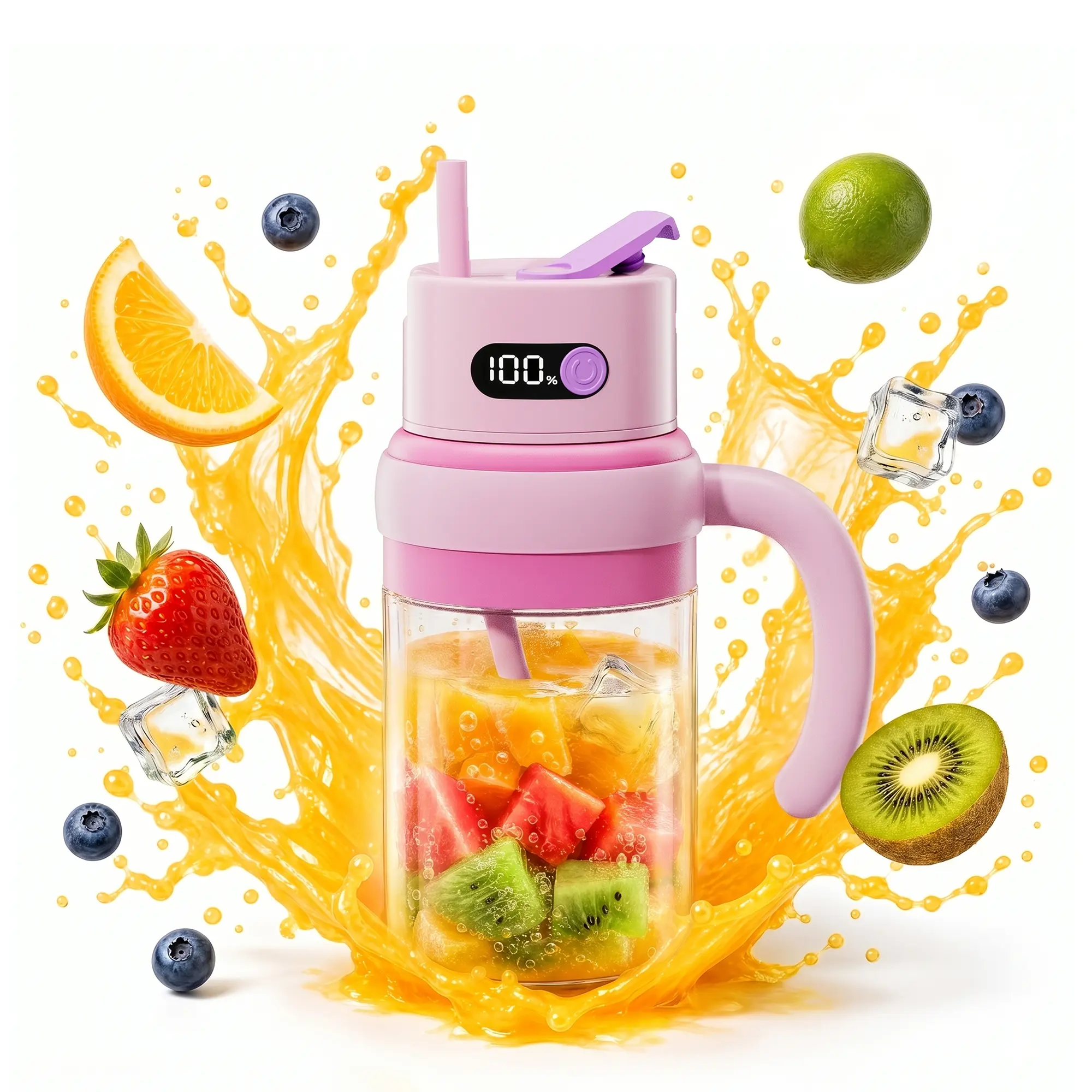 Portable Smoothie & Juicer Blender, Travel Personal Bottle with LED Display, Ice Crushing, Compact Small Blender for Protein Shakes