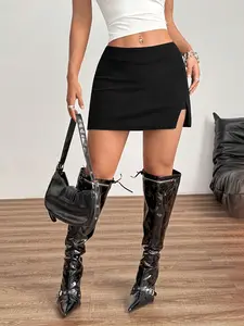 Women's Stylish Trendy High-waisted Split Mini Skirts, Slim-fit Midi Skirts with Lining Shorts, Fashion Casual Bottoms, Ideal for Daily & Date Outfits