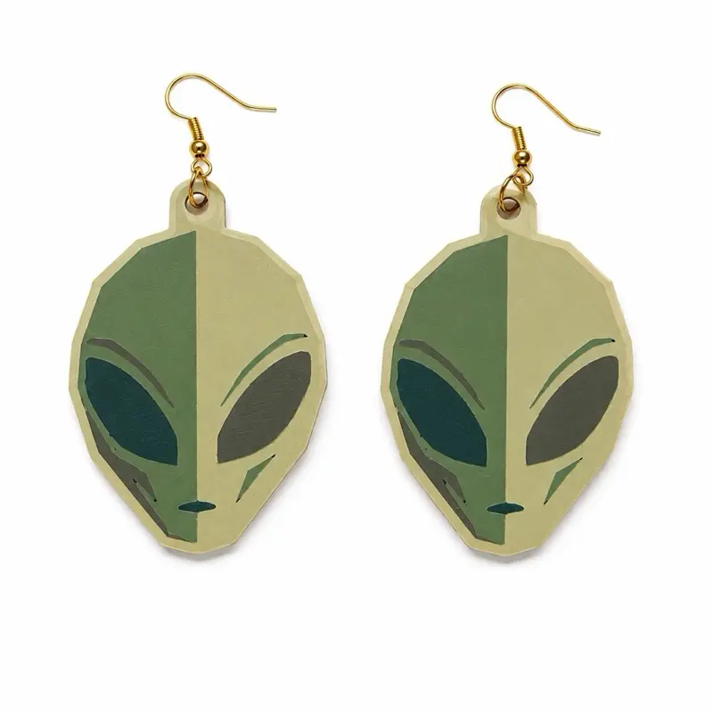 Retro Alien Head Earrings, 3D Printed UFO Earrings, Sci Fi Jewelry, Green Alien Earrings, Weirdcore Accessories, Extraterrestrial Gift
