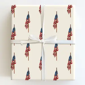 Flag Pole 4th of July Present Wrapping Paper - American Flag Wrapping Paper Roll - Patriotic Gift Wrap Paper