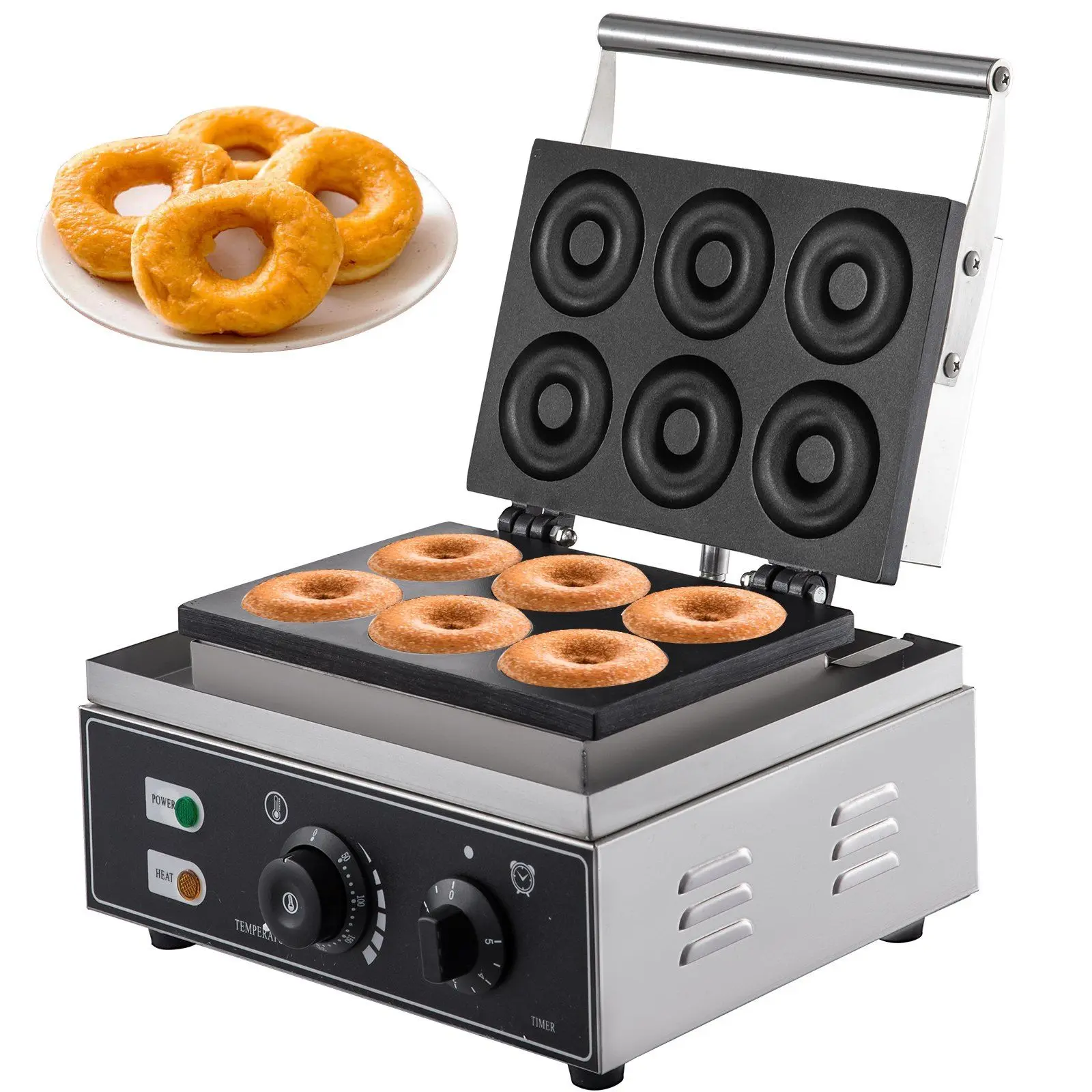 Spring new arrivals 110V Commercial Waffle Donut Machine 6 Holes Double-Sided Heating 50-300 ° C, Electric Doughnut Maker 1550W, Non-stick Donut MakerTeflon-Coating for Professional Kitchen (Depth:0.55",Dia:2.95")