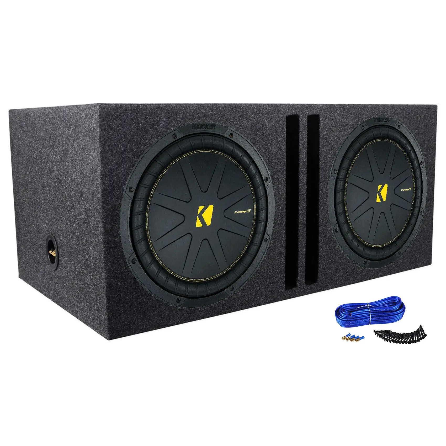 (2) Kicker 50CWCD124 CompC 12" DVC Subwoofers+Vented Sub Box Enclosure CWCD124