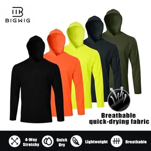 Men Long Sleeve Tee Shirts with Hooded 5 Pack Athletic Pullover Dry Fit Sweatshirts Gym Hoodies