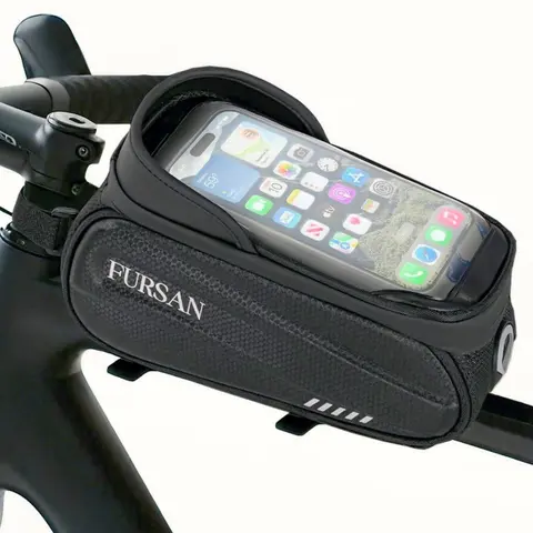 Bike Phone Holder Bags - Waterproof EVA Hard-Shell Front Top Tube Cycling Pouch with Sensitive TPU Touchscreen Fits 6.8-Inch Phones Rain Cover Included Bike Frame Bag & Accessories