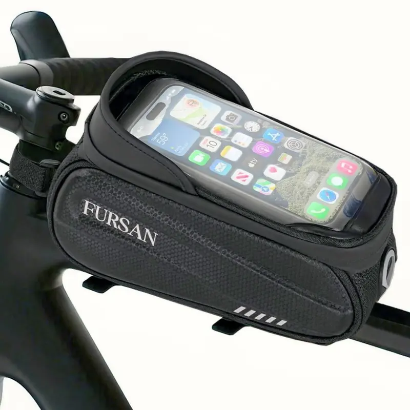 Bike Phone Holder Bags - Waterproof EVA Hard-Shell Front Top Tube Cycling Pouch with Sensitive TPU Touchscreen Fits 6.8-Inch Phones Rain Cover Included Bike Frame Bag & Accessories