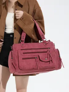 1pc Winter New Arrival Vintage Brushed PU Oversized Tote Bag with Multiple Pockets Y2K Biker Bag, Casual Travel Bag, Urban Commuter Bag, Shoulder Crossbody Bag
