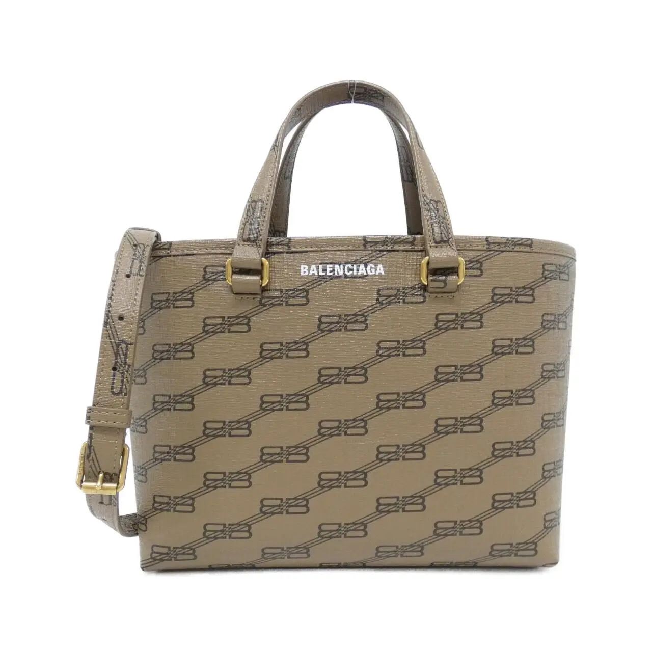 Pre-owned Balenciaga Canvas Tote Bags Signature Small Shopper BB Monogram Coated Tote Bag