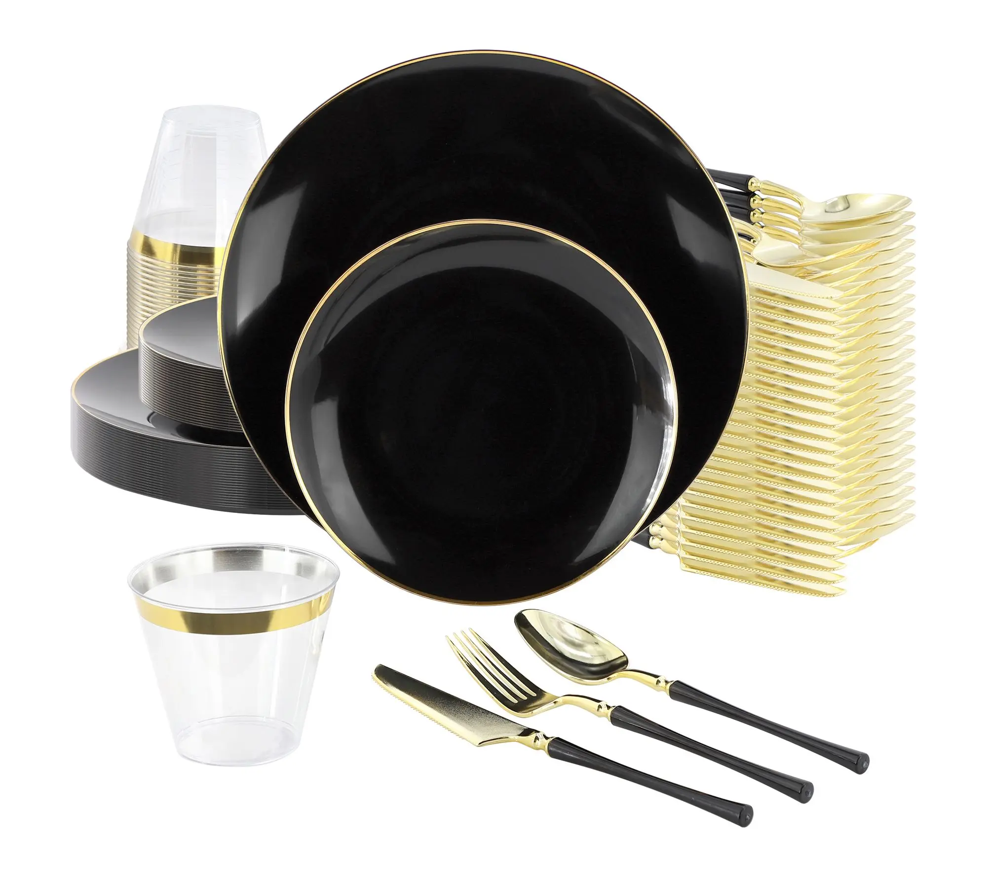 Elama 150Pc Disposable Dinnerware Set for 25 in Black and Gold Elama 150Pc Disposable Dinnerware Set for 25 in Black and Gold