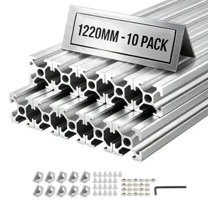 10 Pcs 2020 Aluminum Extrusion Profile Set, 48 Inch (1220 mm) Length, T-Slot European Standard, Anodized Linear Rail, High-Strength Extruded Aluminum Rail for 3D Printer Parts and CNC DIY Workbench, Silver