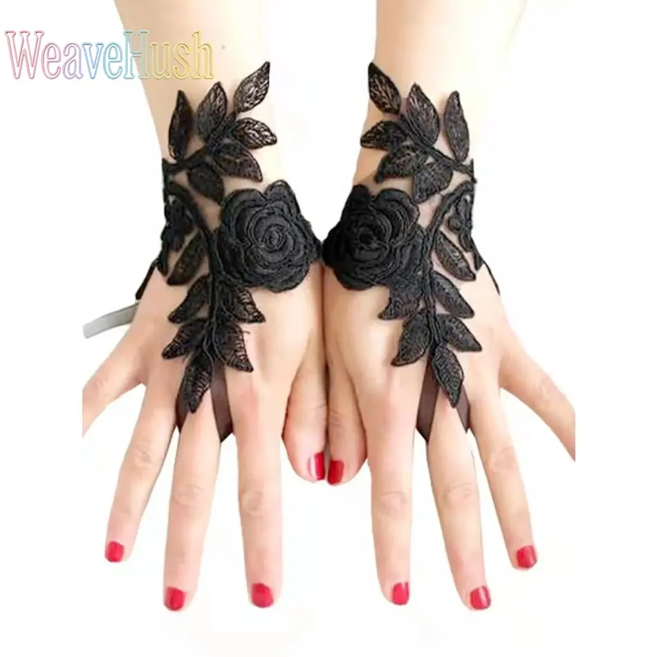 Women Fashion Accessories, Lace Rose Flower Decor Bridal Gloves, Elegant Floral Wedding Gloves, Delicate Romantic Dress Accessories, Stylish Gloves Perfect for Wedding Ceremony, Bridal Party, Banquet and All Formal Occasions