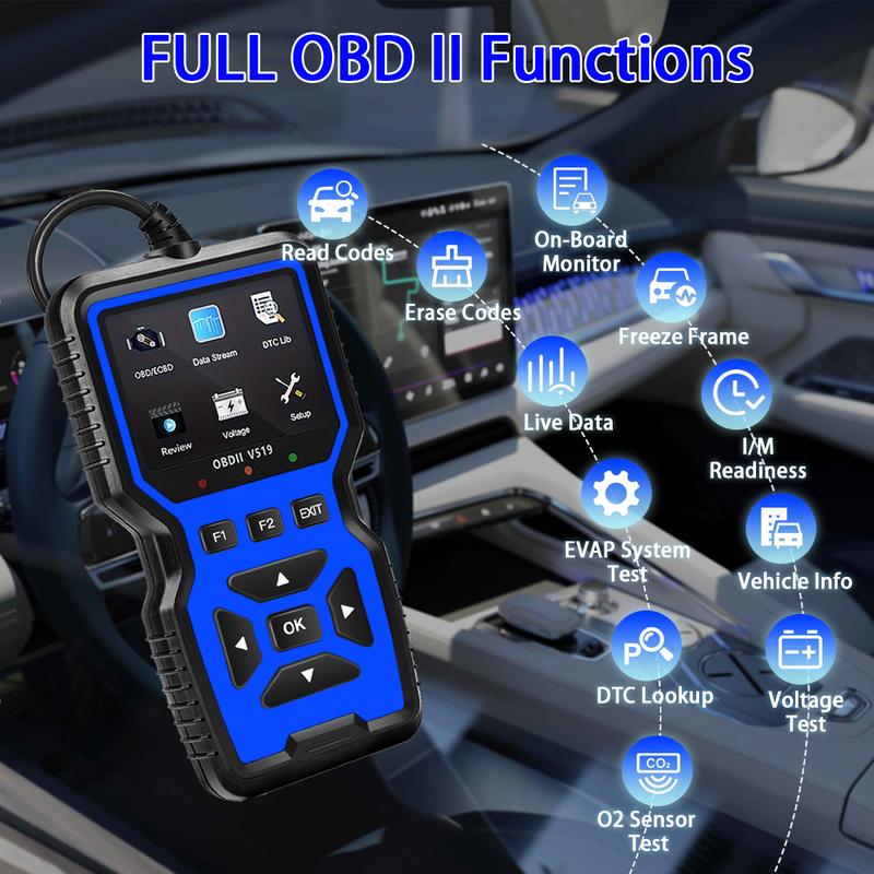 Professional OBD2 Car Scanner Diagnostic Tool - Suitable for Reading Vehicle Codes, Clearing Fault Codes, 35901 Trouble Code Library, Real-Time Data Stream, Oxygen Sensor Tester, Battery Voltage Reading, Mode 6/8 Detection