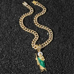 Men's Full-Diamond Chain Hip-Hop Style Personalized Saint Jude Portrait Pendant Necklace