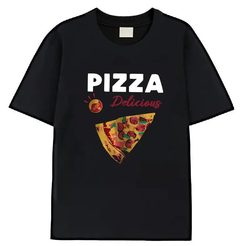 Men's Casual Pizza Graphic T-Shirt - High Stretch Soft Cotton Crew Neck, Breathable Lightweight Short-Sleeve Top for Summer with Simple Vibes