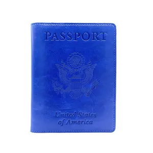 Passport Holder Wallet PU Leather - Variety of 4 colors - Red, Black, Light Blue, Dark Blue Passport Holder for Travelling on Airplane Passport Wallet Case Purse