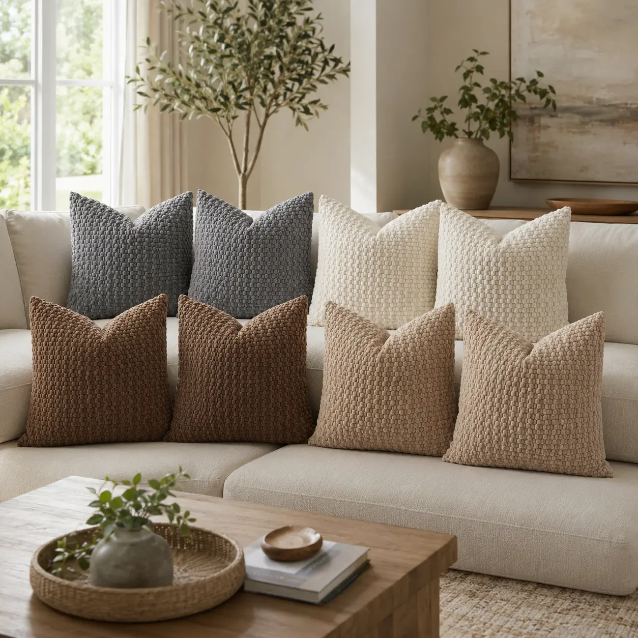 8-Piece Full Sofa Pillow Set, 18x18 Pillow Covers with 20x20 Inserts, 4 Color Matching Home Decor Bundle