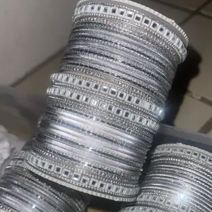 Elegant Silver Bangles Set 26 Piece Indian Wedding Jewelry with Intricate Designs and Sparkling Rhinestones for Weddings & Festive Occasions