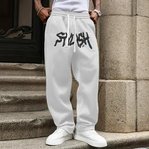 Men’s casual fashion sports pants, straight-leg loose fit with side pockets; athletic-style long pants for home, outdoor wear, and workouts; men’s sweatpants/track pants with a straight, wide leg.